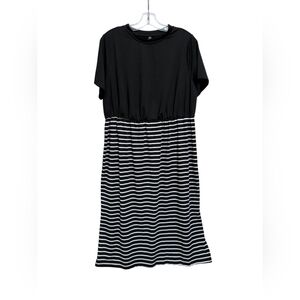 SHEIN Curve Black and White Striped Pattern Midi Dress Size 1XL